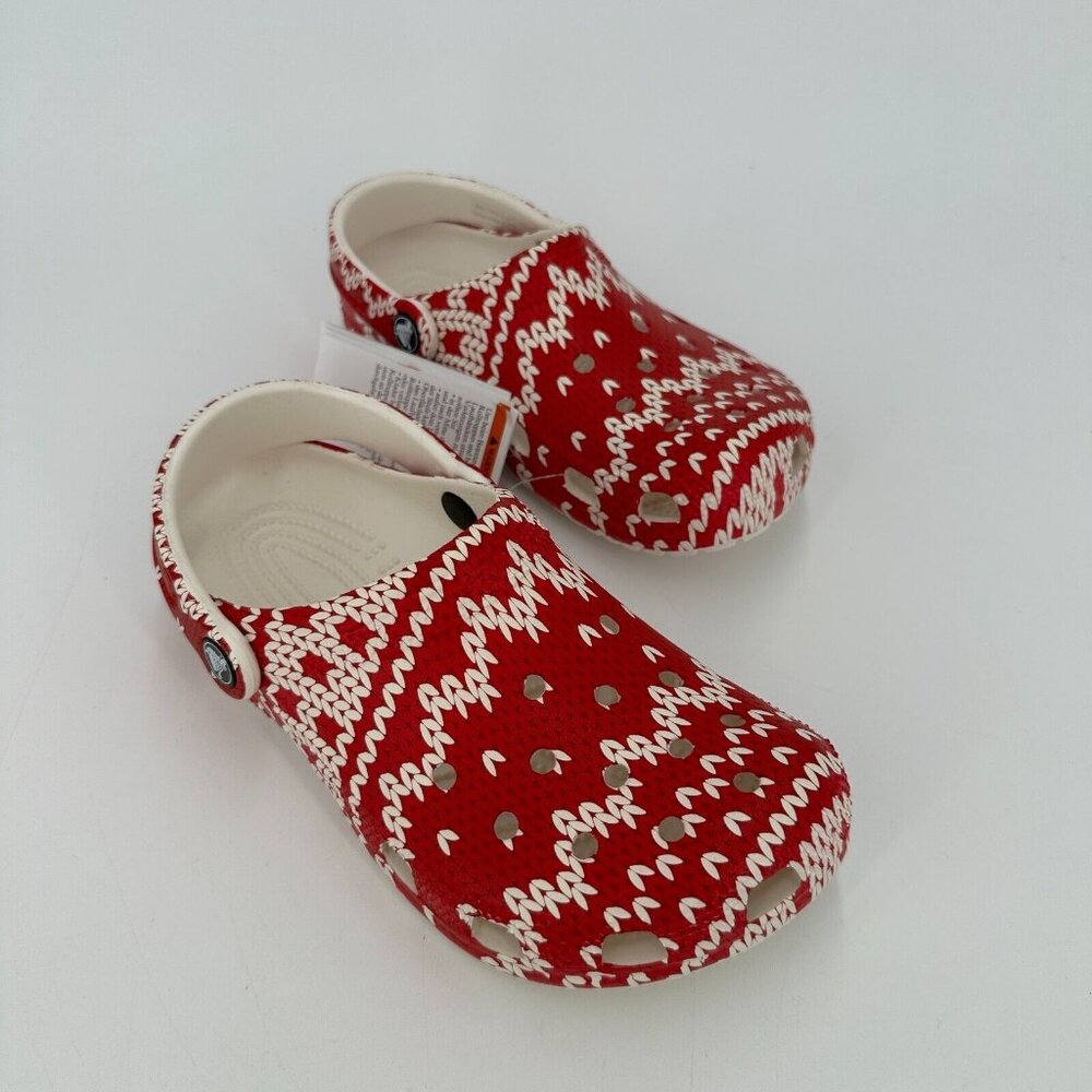 Crocs Kids Classic Clogs Size 2 Red Holiday Sweater Slip-on Shoes